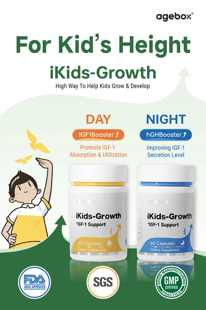 AGEBOX iKids-Growth Helps Kids Grow & Develop Healthily for Kids Ages 5 to 18 (Day + Night)